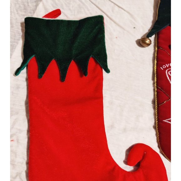 Vtg Lot of 4 Assorted Christmas Stocking - Bells, Elf, Monogram M, Leopard Trim - Picture 9 of 11